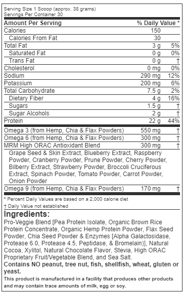 MRM veggie protein nutrition label