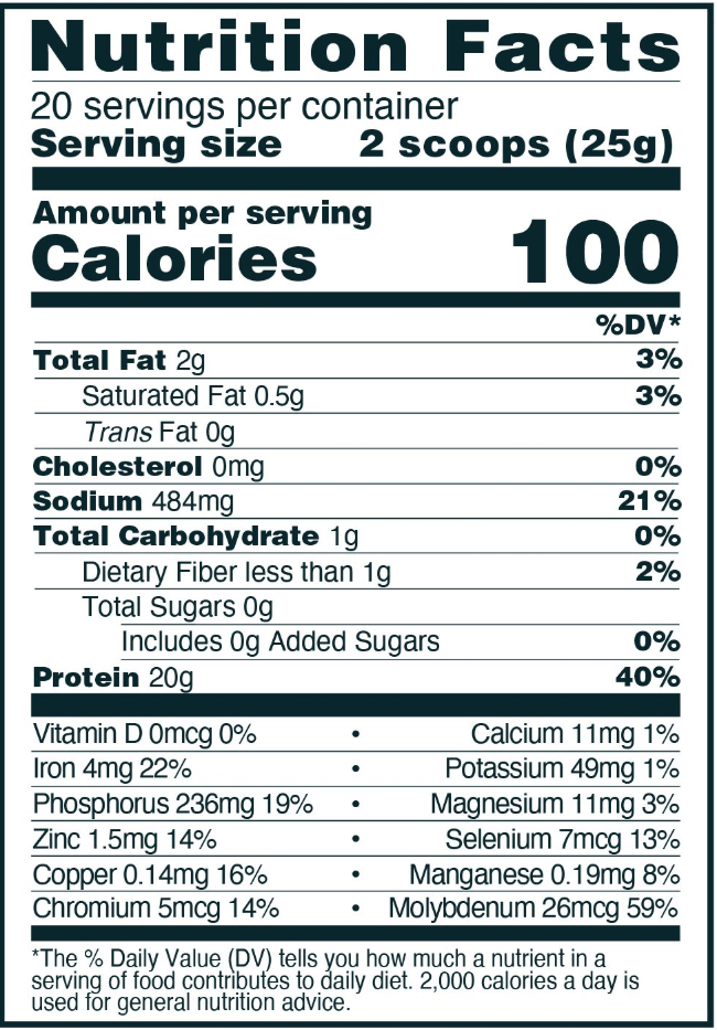 Nuzest nutrition label