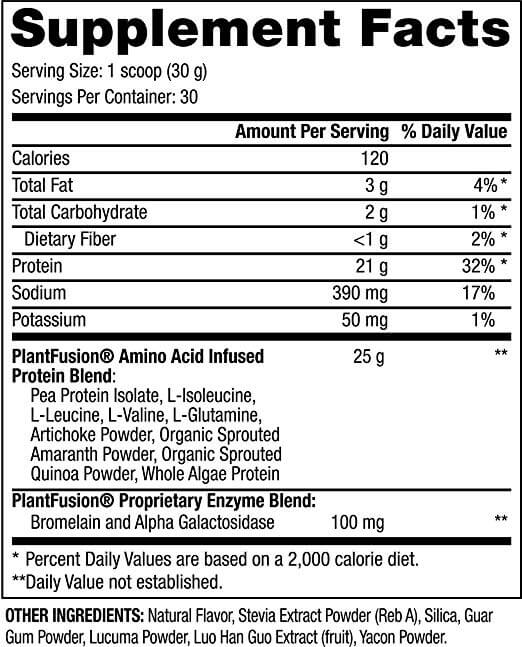 plantfusion vegan protein nutrition facts