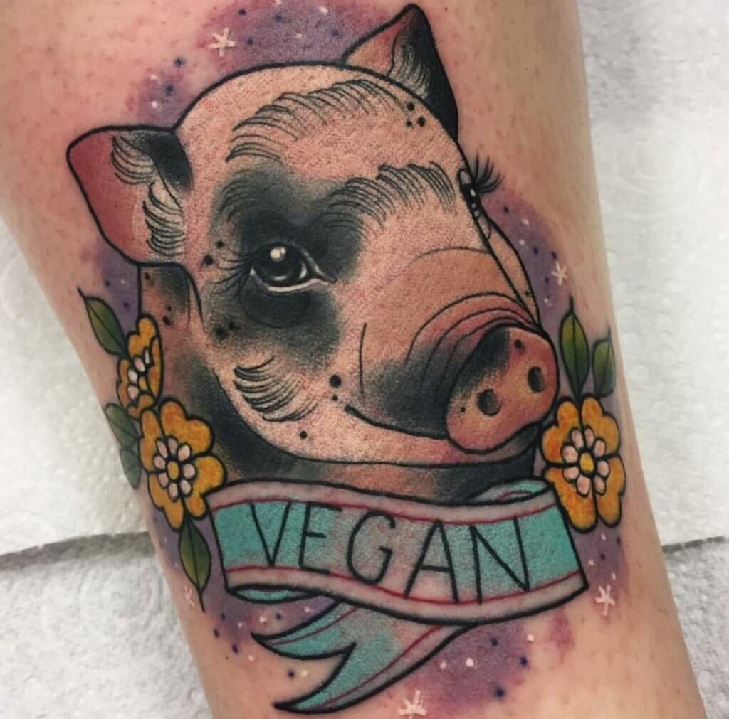 vegan pig tattoo